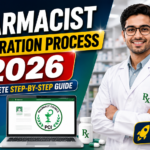Attractive 16:9 thumbnail for Pharmacist Registration Process 2026 featuring a professional pharmacist, PCI approval badge, pharmacy background, and bold registration guide text.