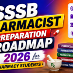 GSSSB Pharmacist Preparation Roadmap 2026 thumbnail with colorful gradient background, pharmacy books, medicine icons, and bold educational text for pharmacy students.