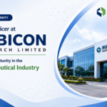Professional recruitment banner for Senior Officer vacancy at Rubicon Research Limited with modern pharmaceutical industry background and corporate office building.