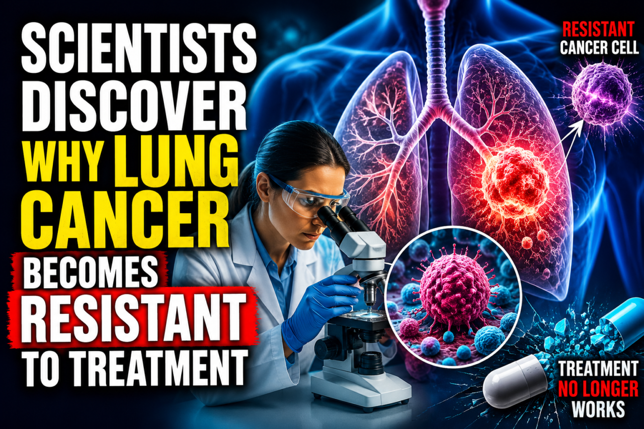 Scientists studying lung cancer treatment resistance using advanced laboratory research and microscope analysis.