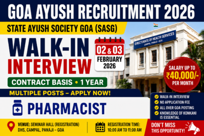 Goa AYUSH Recruitment 2026 pharmacist walk-in interview poster with salary up to ₹40,000 per month and interview dates 02 & 03 February 2026.
