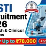 THSTI Recruitment 2026 thumbnail showing research and clinical trial jobs with scientist working in laboratory and salary up to ₹78,000.