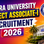 Colorful YouTube thumbnail for Tripura University Project Associate-I Recruitment 2026 featuring vibrant purple-orange gradient background, university building, official logo, and bold recruitment text.