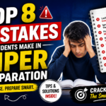 Student looking stressed while studying with text “Top 8 Mistakes Students Make in NIPER Preparation” and checklist of common errors