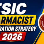 Bold ESIC Pharmacist Preparation Strategy 2026 thumbnail with blue and yellow gradient background, large white typography, and official ESIC logo on the right side.