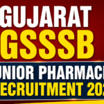 Bold red and yellow thumbnail for Gujarat GSSSB Junior Pharmacist Recruitment 2026 with modern typography and recruitment banner design.