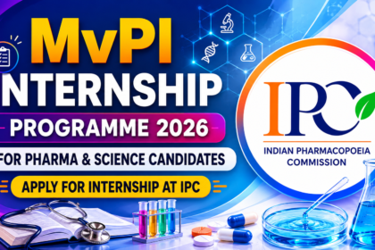 Colorful MvPI Internship Programme 2026 thumbnail featuring IPC logo, laboratory equipment, scientific icons, and a vibrant purple-blue gradient background for Pharma and Science candidates.