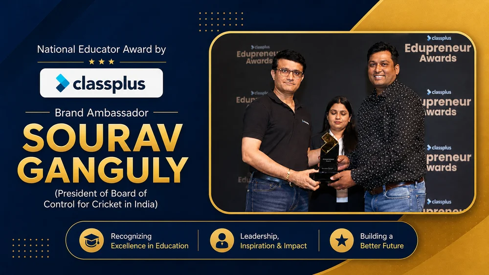 National Educator Award by Classplus brand ambassador Sourav Ganguly banner