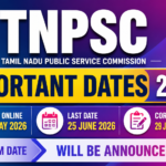 Colorful TNPSC 2026 important dates thumbnail with gradient blue and pink background, TNPSC logo, bold “IMPORTANT DATES 2026” text, and application plus correction window schedule details.