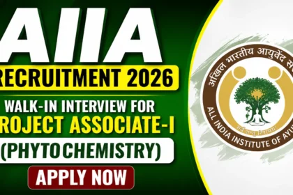 AIIA Recruitment 2026 thumbnail featuring Project Associate-I (Phytochemistry) walk-in interview announcement with AIIA logo and Apply Now button.