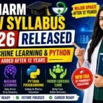 B.Pharm New Syllabus 2026 thumbnail featuring a pharmacy student, AI, Machine Learning, Python programming icons, and text highlighting major curriculum changes after 12 years.