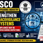 Alternative Text: Title: Caption: Description: File name: Professional pharmaceutical regulatory news thumbnail featuring CDSCO directing the pharma industry to strengthen pharmacovigilance systems. The design includes CDSCO branding, pharmacovigilance symbols, inspection checklists, medicine vials, compliance verification graphics, and bold text highlighting regulatory inspections and patient safety.