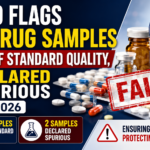 YouTube thumbnail highlighting CDSCO's May 2026 drug quality alert, showing 157 drug samples declared Not of Standard Quality (NSQ), 2 spurious drug samples, CDSCO logo, medicine tablets, capsules, and a prominent “FAILED” stamp.