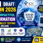 Professional pharmaceutical webinar thumbnail highlighting the ICH Q1 Draft Revision 2026, global stability testing updates, regulatory harmonization, data integrity, quality compliance, and future stability guidelines for the pharmaceutical industry.