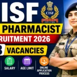 CISF ASI Pharmacist Recruitment 2026 thumbnail featuring a CISF officer, recruitment banner, and highlights for 18 vacancies, eligibility, salary, age limit, and online application process.