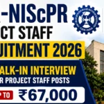 CSIR-NIScPR Project Staff Recruitment 2026 banner highlighting walk-in interview opportunities for Pharma, M.Pharm, Biotechnology, and Life Science candidates with salary up to ₹67,000.
