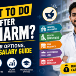 A professional blog thumbnail showing a smiling pharmacist in a pharmacy with the headline "What to Do After D.Pharm?" and highlighting career options such as Hospital Pharmacist, Medical Representative, Own Pharmacy, Government Jobs, Higher Education, and Salary Guide.