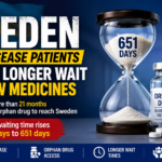 News-style thumbnail showing Sweden's flag, an hourglass labeled "651 Days," orphan drug medicine vial, and headline highlighting long delays faced by rare disease patients in accessing newly approved medicines in Sweden.