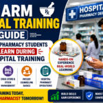 D.Pharm hospital training guide thumbnail showing pharmacy trainee in a hospital pharmacy, medicine dispensing activities, prescription handling, and practical learning experience for pharmacy students.