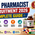 SSC Pharmacist Recruitment 2026 Complete Guide thumbnail featuring pharmacy-related visuals, medicine bottle, medical equipment, government job theme, and key topics including eligibility criteria, syllabus, exam pattern, selection process, salary, and career growth in a professional 16:9 layout.