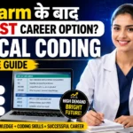 Attractive thumbnail showing a medical professional with laptop and medical coding software, highlighting Medical Coding as the best career option after D.Pharm, including salary, certification, jobs, and career growth opportunities.
