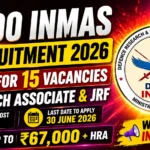 DRDO INMAS Recruitment 2026 thumbnail featuring a fiery red-orange gradient background, DRDO INMAS logo, Research Associate and JRF recruitment announcement, 15 vacancies, and salary up to ₹67,000 + HRA.