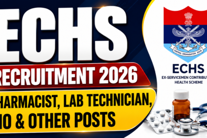 ECHS Recruitment 2026 thumbnail featuring bold white and red text, ECHS logo, medicine bottle, tablets, stethoscope, and healthcare recruitment theme in a professional blue background.