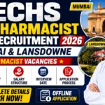 YouTube thumbnail for ECHS Pharmacist Recruitment 2026 featuring Mumbai and Lansdowne locations, ECHS logo, pharmacist, and highlights including Pharmacist Vacancies, Eligibility, Salary, Interview Date, and Offline Application Process.
