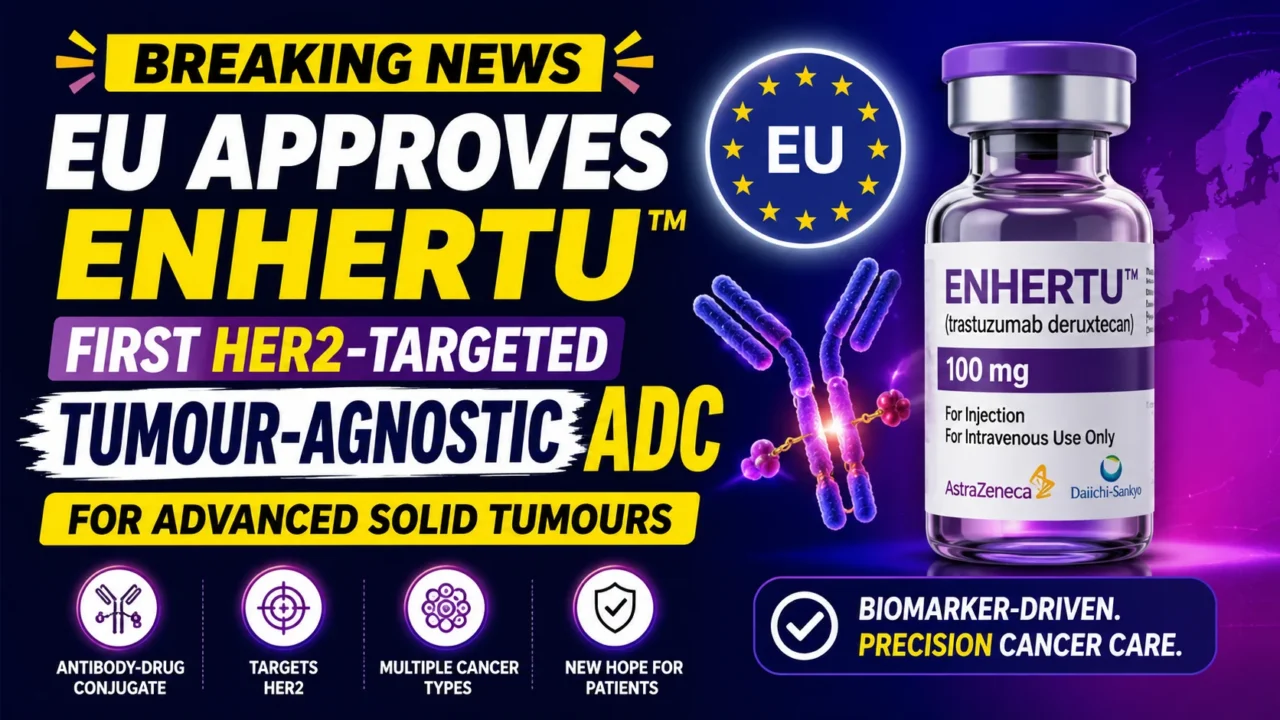 European Commission approves Enhertu (trastuzumab deruxtecan) as the first HER2-targeted tumour-agnostic antibody-drug conjugate (ADC) for adults with advanced HER2-positive solid tumours.