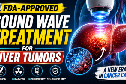 FDA-approved sound wave treatment targeting a liver tumor using focused ultrasound technology, highlighting a non-invasive cancer treatment breakthrough.
