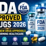 Thumbnail featuring FDA-approved drug vials, capsules, and a pharmaceutical research background, highlighting major new drug approvals in 2026 and their impact on modern healthcare.