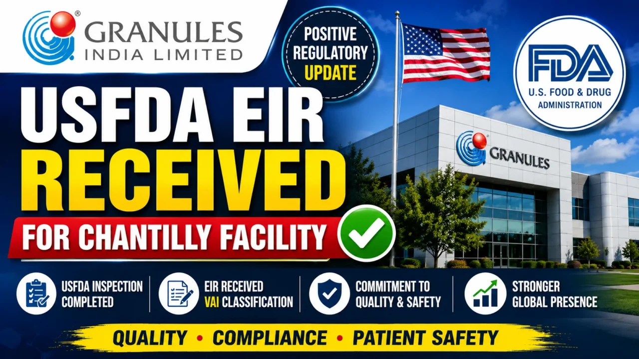 Granules India Limited receives USFDA EIR for Chantilly Facility with VAI classification, highlighting regulatory compliance, quality standards, and positive inspection outcome.