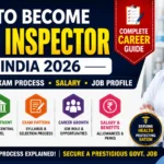 How to Become a Drug Inspector in India 2026 blog thumbnail showing a Drug Inspector in a laboratory with highlights of eligibility, exam process, qualification, recruitment, salary, and career guide.