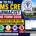 AIIMS CRE Pharmacist Online Form 2026 thumbnail showing step-by-step registration process, AIIMS logo, online application form interface, and complete guide for filling the pharmacist recruitment application.
