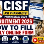 Thumbnail showing CISF ASI Pharmacist Paramedical Staff Recruitment 2026 application process, featuring a CISF medical officer, online application form, and bold text "How To Fill Apply Online Form".