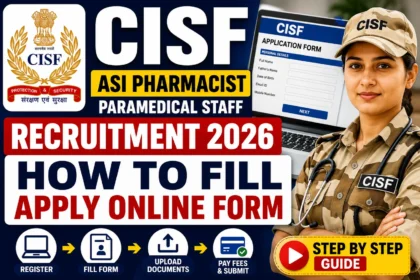 Thumbnail showing CISF ASI Pharmacist Paramedical Staff Recruitment 2026 application process, featuring a CISF medical officer, online application form, and bold text "How To Fill Apply Online Form".
