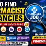 Eye-catching pharmacy job guide thumbnail featuring pharmacist vacancy search tips, government jobs, hospital jobs, PSU jobs, private jobs, daily job alerts, and GDC Pharma Job YouTube Channel updates.