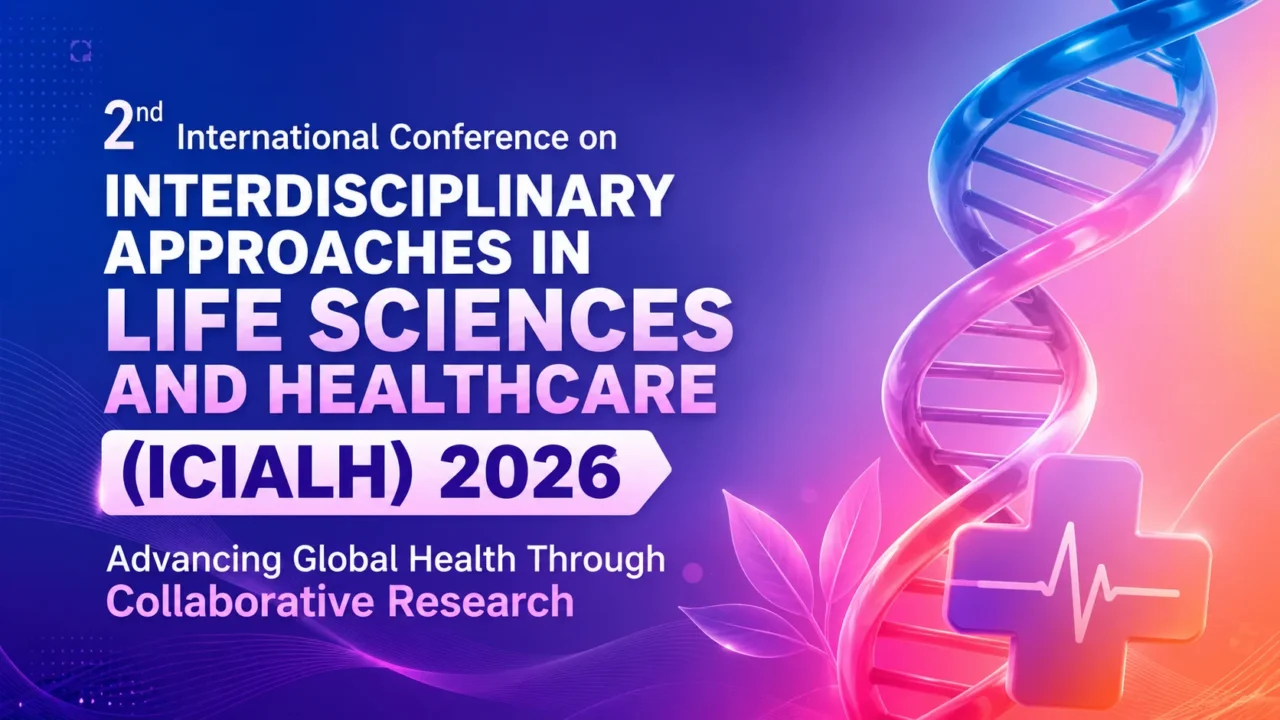 ICIALH 2026 conference thumbnail featuring a DNA helix, healthcare symbol, and vibrant gradient background representing interdisciplinary research in life sciences, healthcare innovation, and global health collaboration.