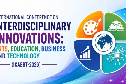 International Conference on Interdisciplinary Innovations (ICAEBT-2026) thumbnail featuring colorful icons representing arts, education, business, and technology with a modern digital background.