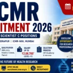 ICMR Recruitment 2026 notification thumbnail highlighting Scientist B and Scientist C vacancies, eligibility for MBBS, Pharm.D and Biomedical Sciences graduates, salary details, application deadline of 10 July 2026, and research career opportunities.