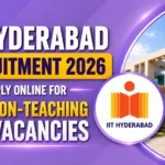 IIT Hyderabad Recruitment 2026 promotional thumbnail featuring a light purple gradient background, IIT Hyderabad campus building, institute logo, and bold text highlighting 21 Non-Teaching Vacancies.