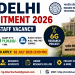 IIT Delhi Recruitment 2026 notification highlighting Junior Research Fellow (JRF) vacancy with M.Pharm, B.Pharm, M.Sc, and related candidates eligible to apply. Includes application details, salary, and last date.