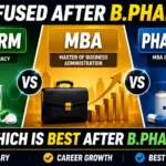 Comparison of M.Pharm, General MBA, and Pharm MBA after B.Pharm showing career growth, salary potential, and best career path options for pharmacy graduates.