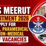 ECHS Meerut Recruitment 2026 thumbnail featuring a red gradient background, ECHS Polyclinic Meerut building, ECHS emblem, medical equipment including a stethoscope and first-aid kit, and bold recruitment announcement text for medical, paramedical, and non-medical staff vacancies.