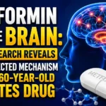 Metformin and the Brain thumbnail showing a glowing human brain, neural activity, and a metformin tablet highlighting new research on the diabetes drug's effects on brain function.