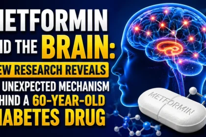 Metformin and the Brain thumbnail showing a glowing human brain, neural activity, and a metformin tablet highlighting new research on the diabetes drug's effects on brain function.