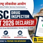 MPSC Drug Inspector Result 2026 declared for Food and Drug Administration Group-B Exam 2025 with interview round details and Maharashtra Public Service Commission building.