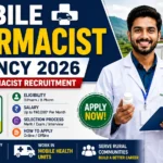 Mobile Pharmacist Vacancy 2026 recruitment thumbnail showing pharmacist job opportunity, B Pharma and D Pharma eligibility, salary details, and mobile health unit pharmacist recruitment.