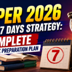 NIPER 2026 last 7 days preparation strategy thumbnail featuring bold yellow and white text, study books, open notebook, calendar showing 7 days, and an hourglass symbolizing countdown and exam preparation.