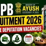 NMPB Recruitment 2026 thumbnail featuring Ministry of AYUSH, National Medicinal Plants Board building, deputation vacancies announcement, application, salary and important date icons with herbal medicine elements.